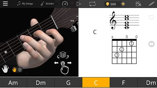 Basic Guitar Chords 3D Screenshot 1