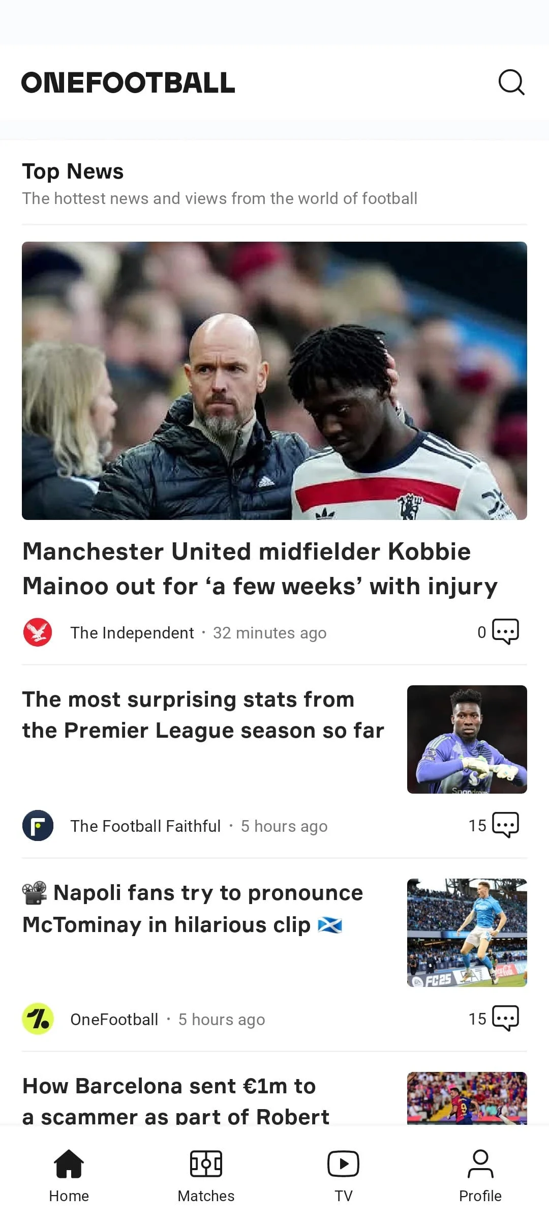 OneFootball - Soccer Scores Screenshot 1
