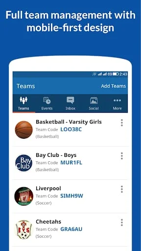 InstaTeam Sports Management Screenshot 1
