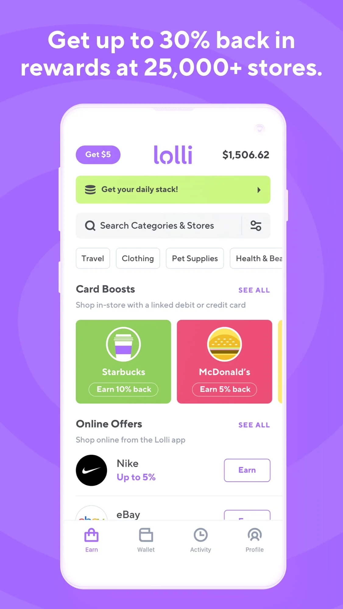 Lolli: Earn Cashback & Bitcoin Screenshot 1