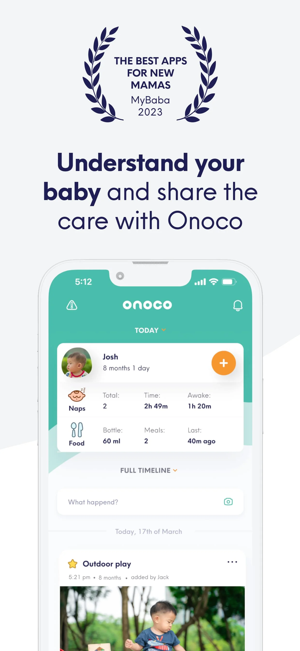 Onoco - Shareable Baby tracker Screenshot 1