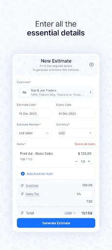 Estimate Generator - Zoho Screenshot 2