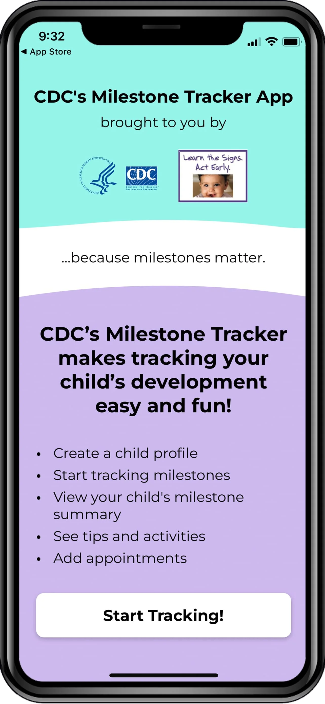 CDC Milestone Tracker Screenshot 1